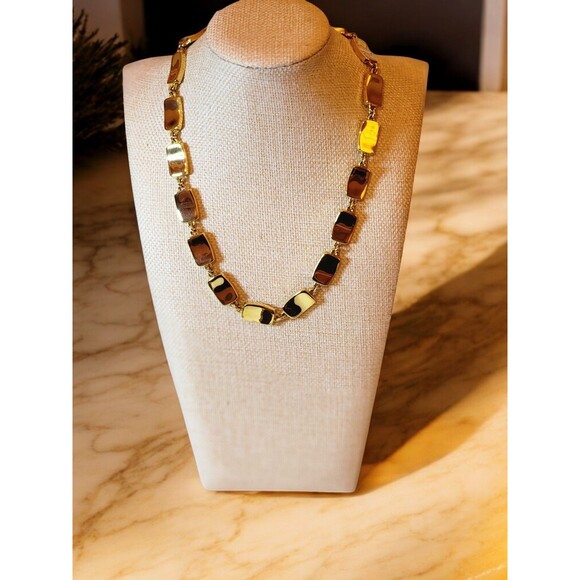 Bold Vintage Style Goldtone Link Necklace – 80s Power Glam | 8” Drop Statement - Picture 2 of 8